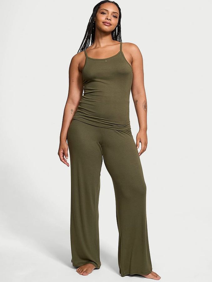 Olive Green Modal Rib Cami Long Pyjama Set (N26031) | £45
