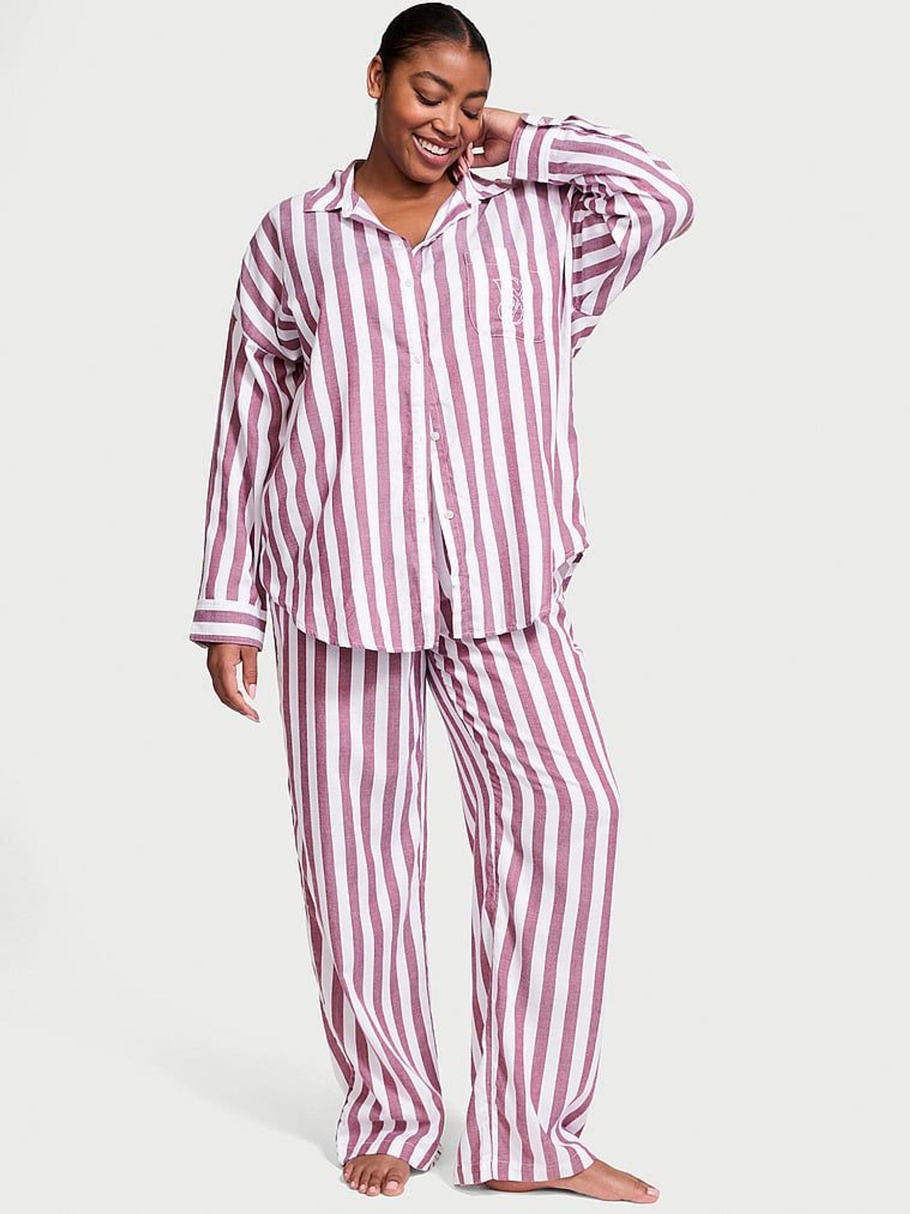 Pink Rouge Stripe Modal Long Pyjama Set (N26082) | £59