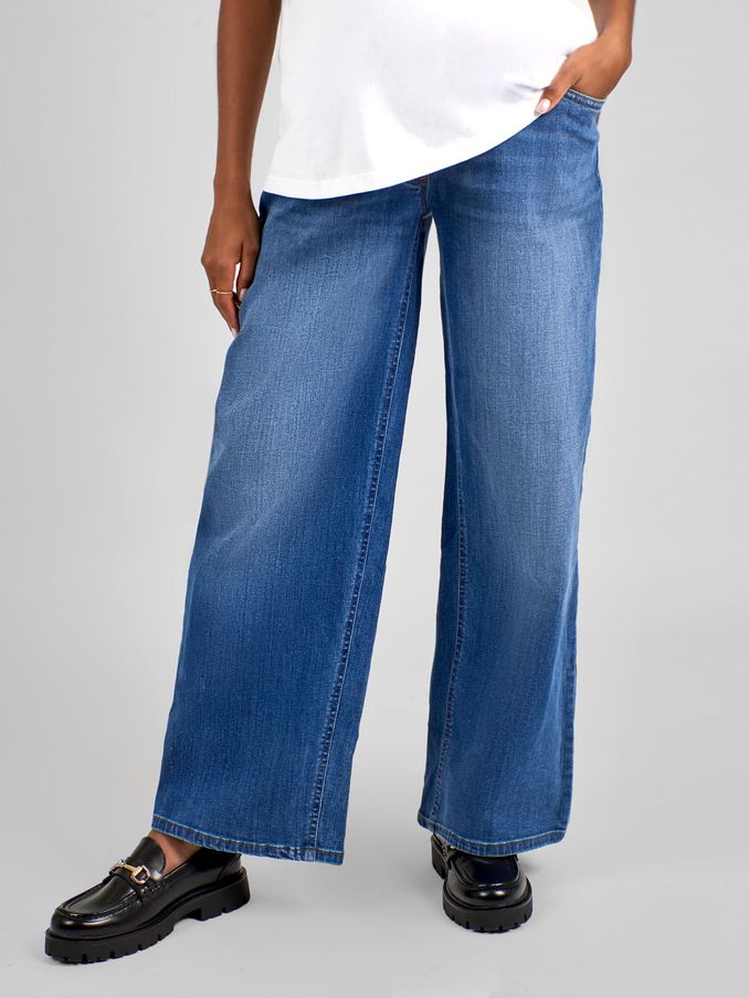 Mid Wash Blue Wide Leg Maternity Denim Jeans (N34458) | £45