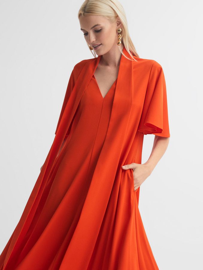 Florere Tie Neck Midi Dress in Bright Orange (N36474) | £68