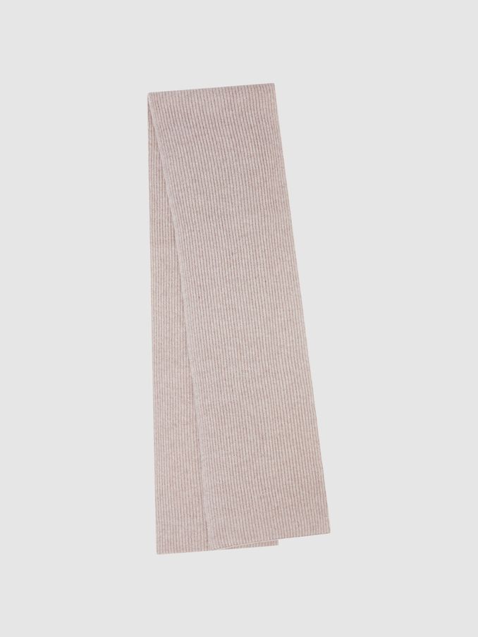 Cashmere Ribbed Scarf in Oatmeal Melange (N37747) | £44