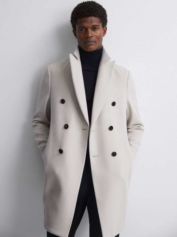 Wool Blend Double Breasted Epsom Coat in Bone (N38229) | £104