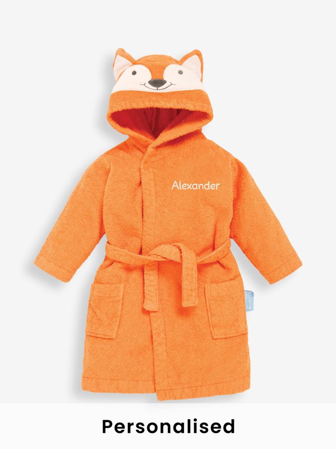 Rust Personalised Fox Cotton Dressing Gown (N42167) | £33.50