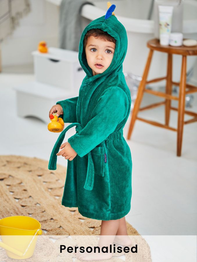 Green Personalised Dinosaur Cotton Dressing Gown (N42171) | £33.50