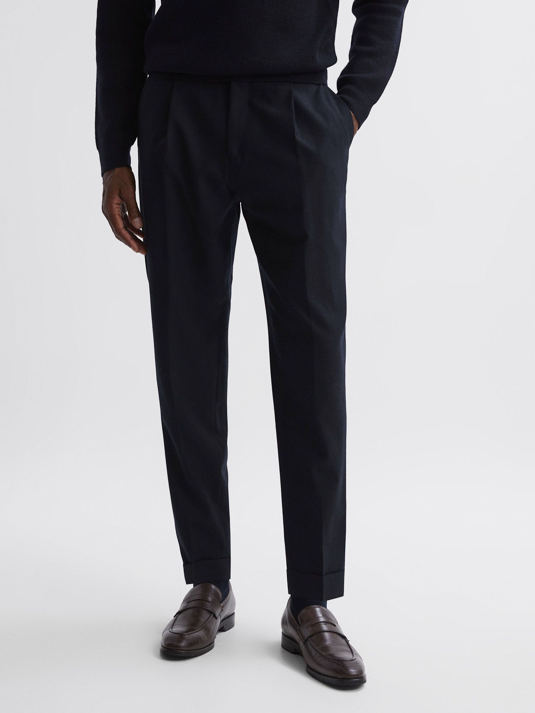 Slim Fit Brushed Wool Trousers in Navy (N42246) | £88
