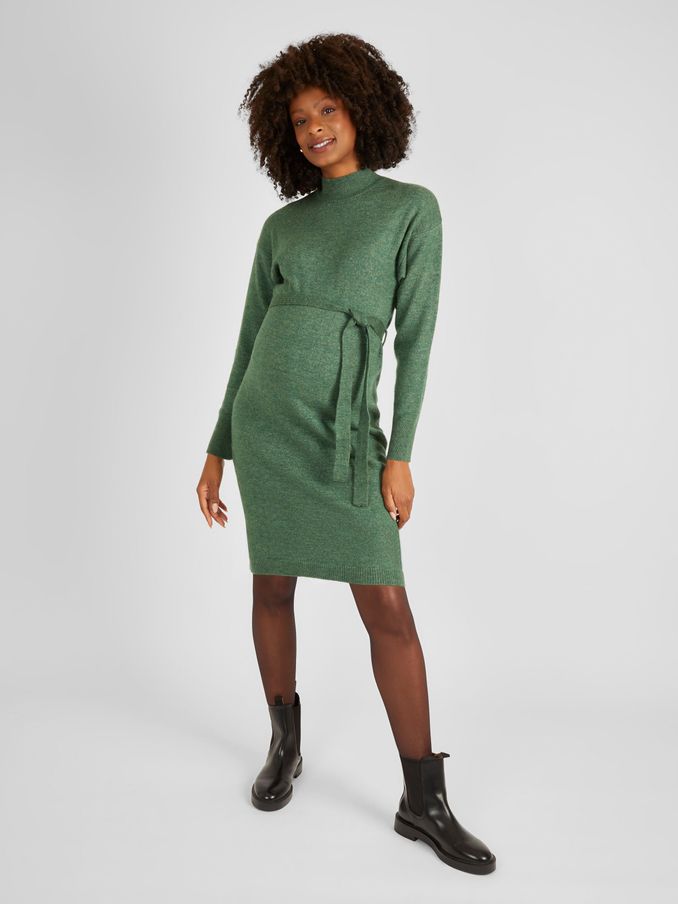 Turtle Neck Knitted Maternity Dress in Green (N43965) | £29