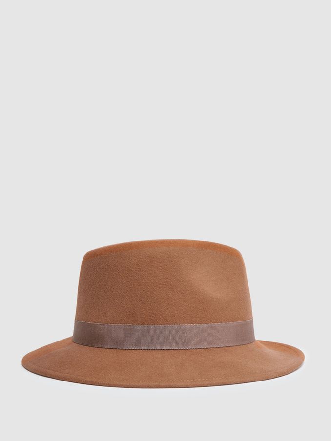Wool Fedora Hat in Camel (N44708) | £28