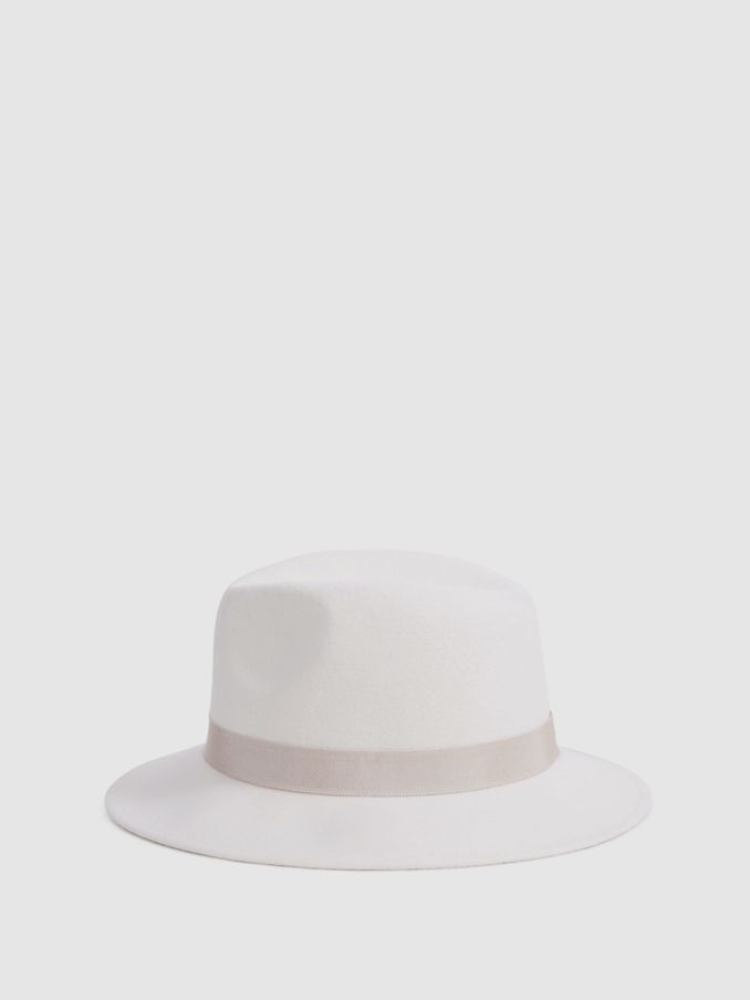 Wool Fedora Hat in Ivory (N44709) | £28