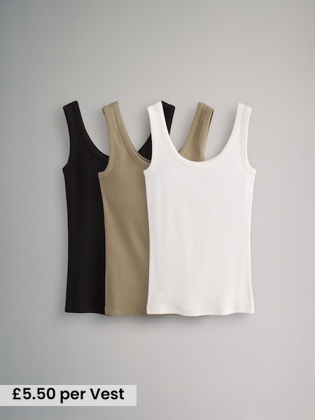 3 Pack Ribbed Scoop Neck Vests (N47121) | £16.50