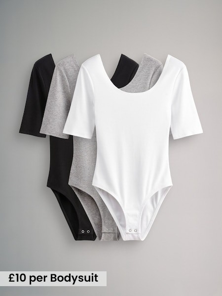 3 Pack Ribbed Scoop Neck Bodysuits (N47301) | £30