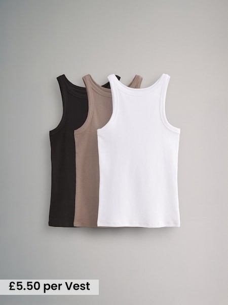 3 Pack Ribbed Racer Vests (N47302) | £16.50