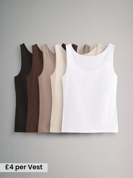 Black/Brown/Neutral/Nude/White - 5 Pack Scoop Neck Vests (N47303) | £20