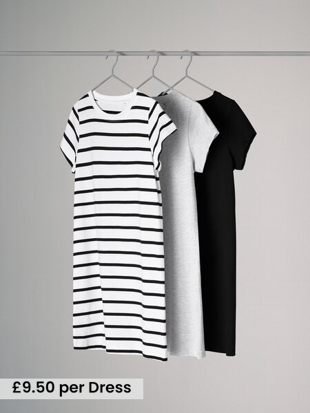 3 Pack 100% Cotton Short Sleeve T-Shirt Dresses (N47324) | £28.50