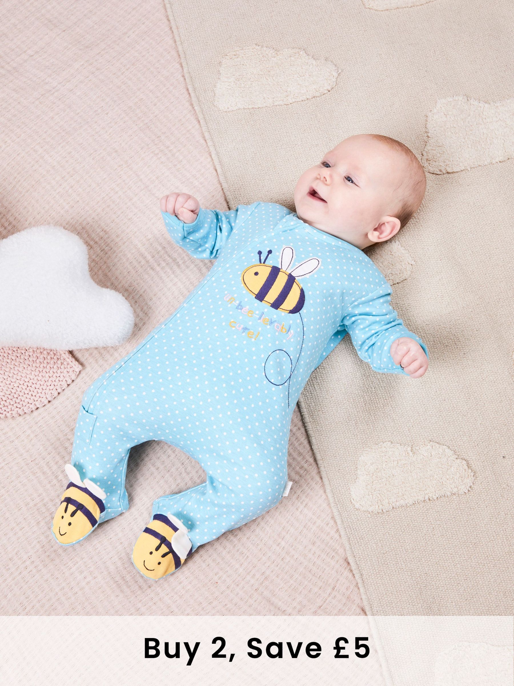 Duck Egg Bee Appliqué Zip Sleepsuit (N49423) | £21