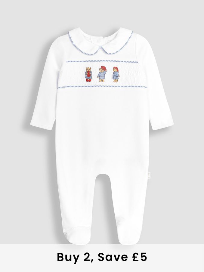 White Paddington Smocked Sleepsuit (N49450) | £24