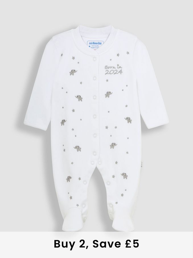 Born in 2024 Embroidered Sleepsuit in White (N49456) | £12