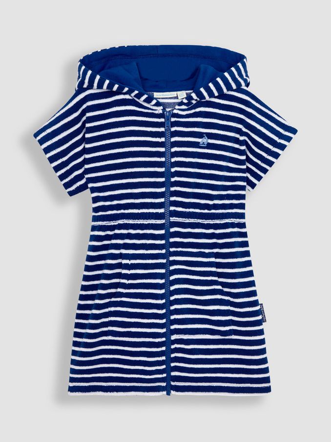 Stripe Towelling Zip-Up Poncho in Navy (N49472) | £24