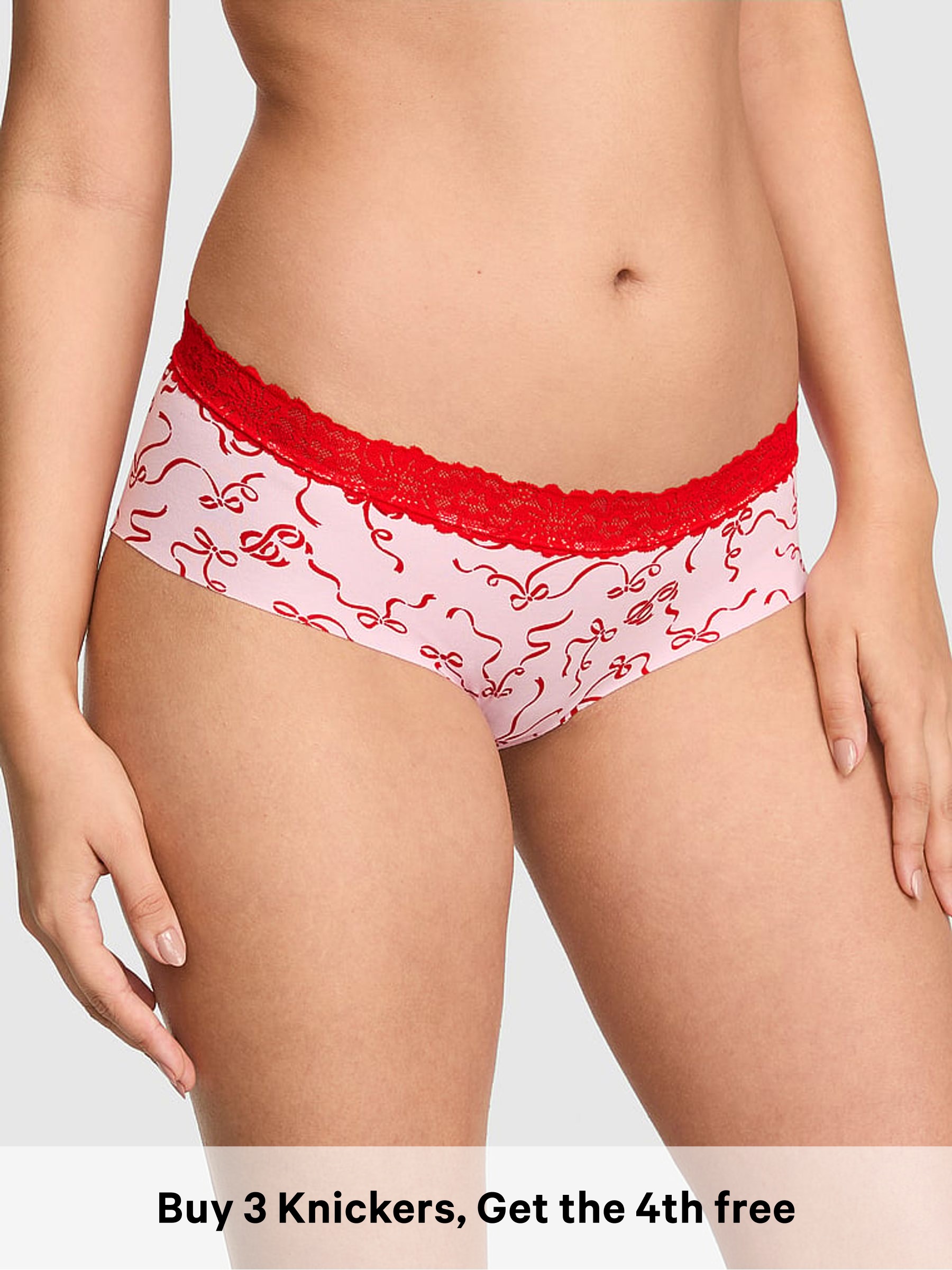 Coconut Pink Bows - Hipster Lace Trim Knickers