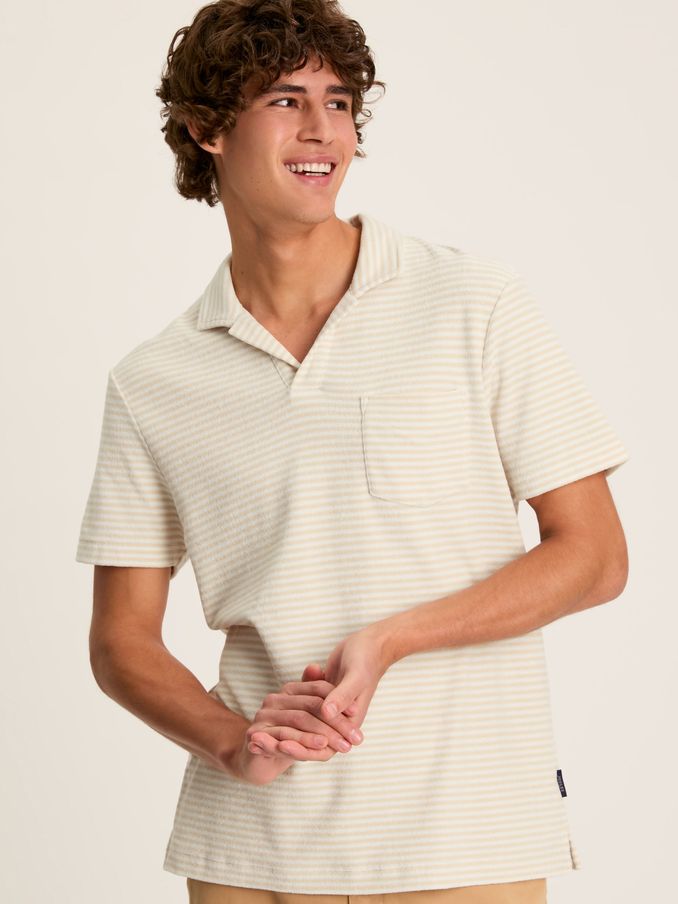 Towelling Cream Striped Polo Shirt (N52500) | £24