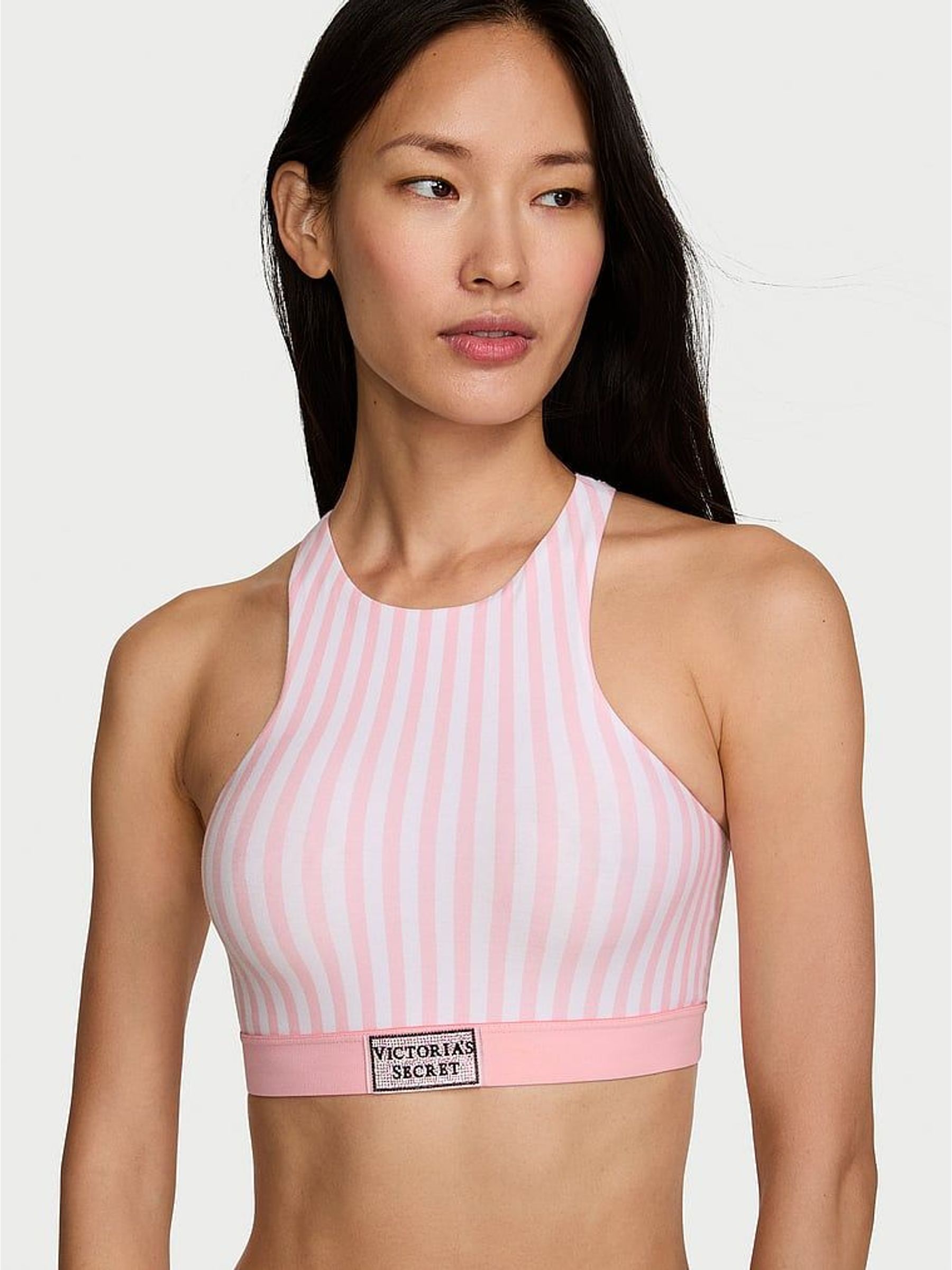 Pink Iconic Stripe - Racer Back Cotton Shine Patch Bralette