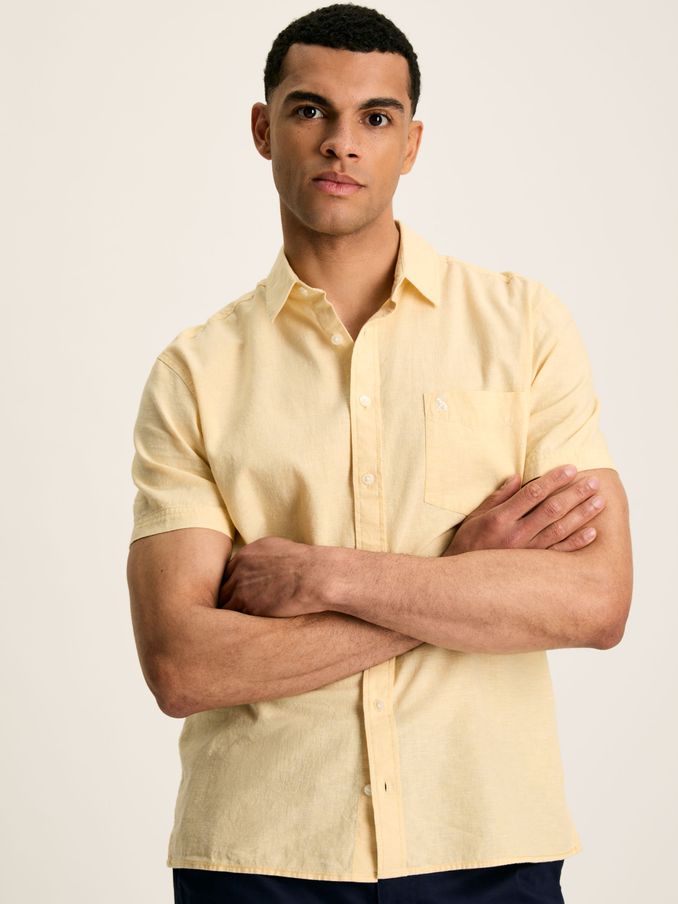 Linen Blend Yellow Plain Short Sleeve Shirt (N52512) | £30