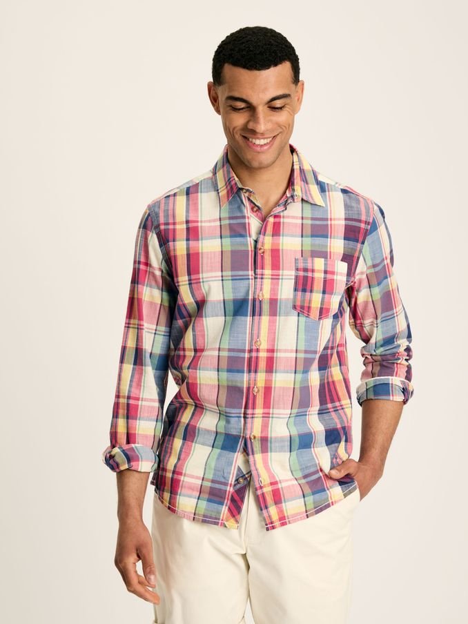 Madras Blue/Pink Long Sleeve Cotton Check Shirt (N52519) | £29