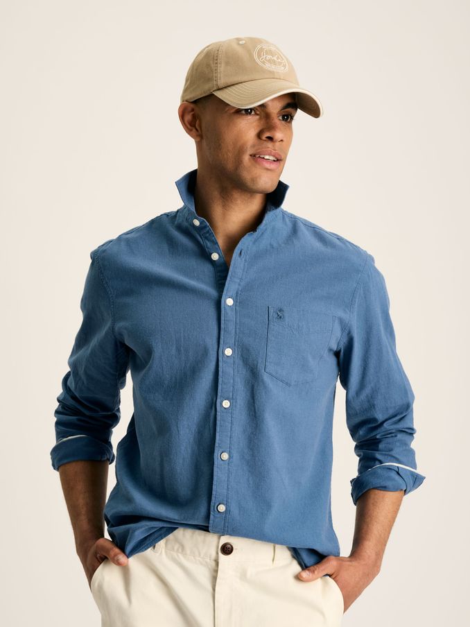 Linen Blend Blue Plain Long Sleeve Shirt (N52521) | £33