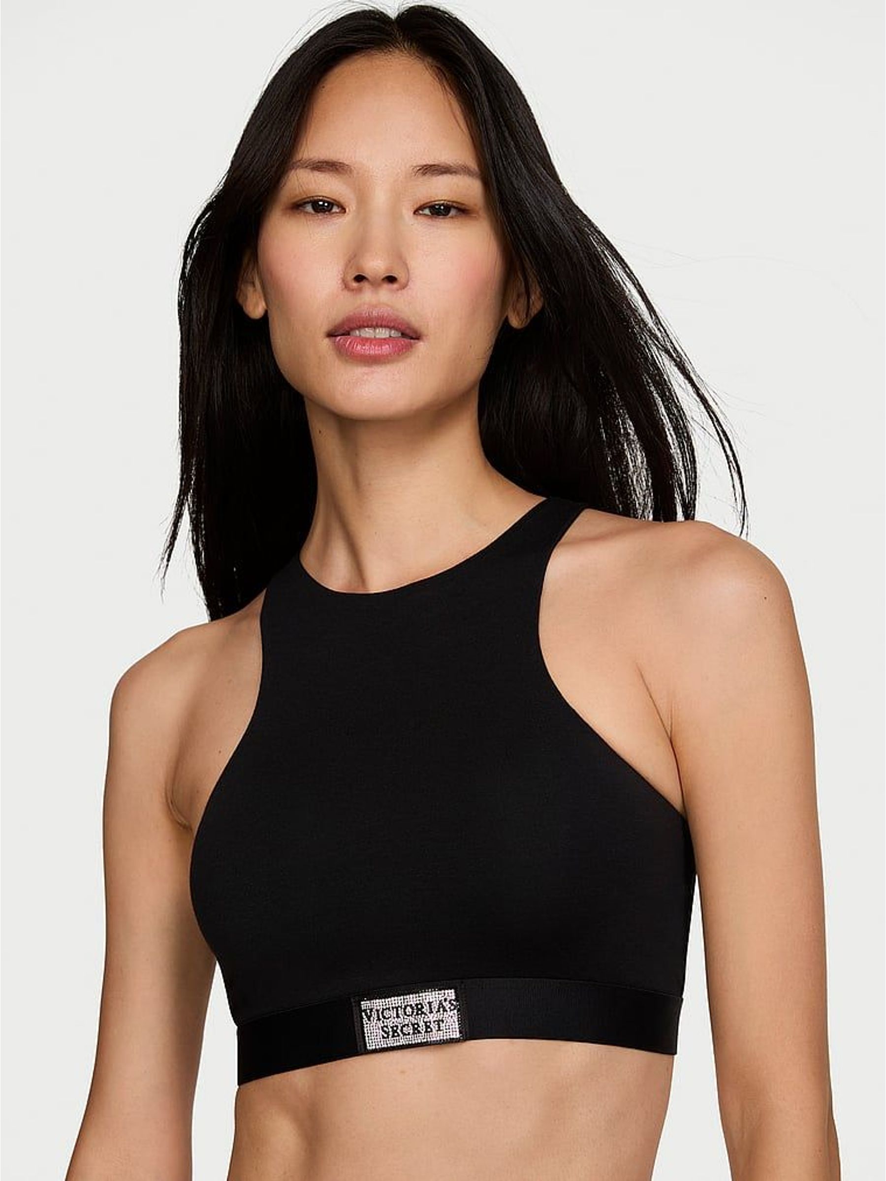Black - Racer Back Cotton Shine Patch Bralette