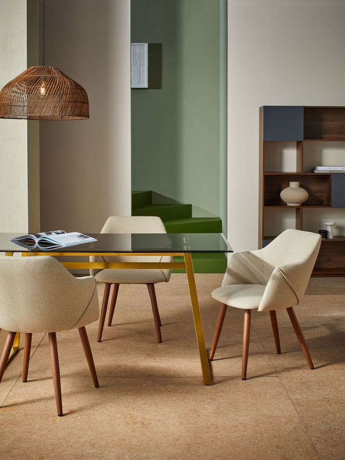 Set of 2 Lule Arm Dining Chairs in Velvet in Ecru Marl and Walnut Legs (N57626) | £329