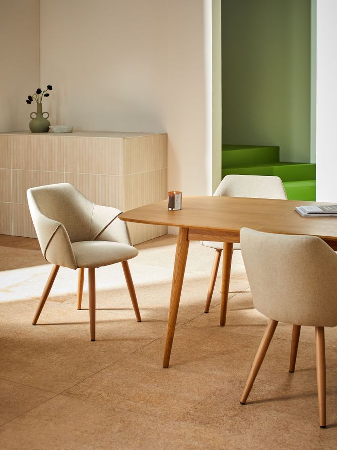 Set of 2 Lule Arm Dining Chairs in Velvet in Ecru Marl and Oak Legs (N58545) | £329