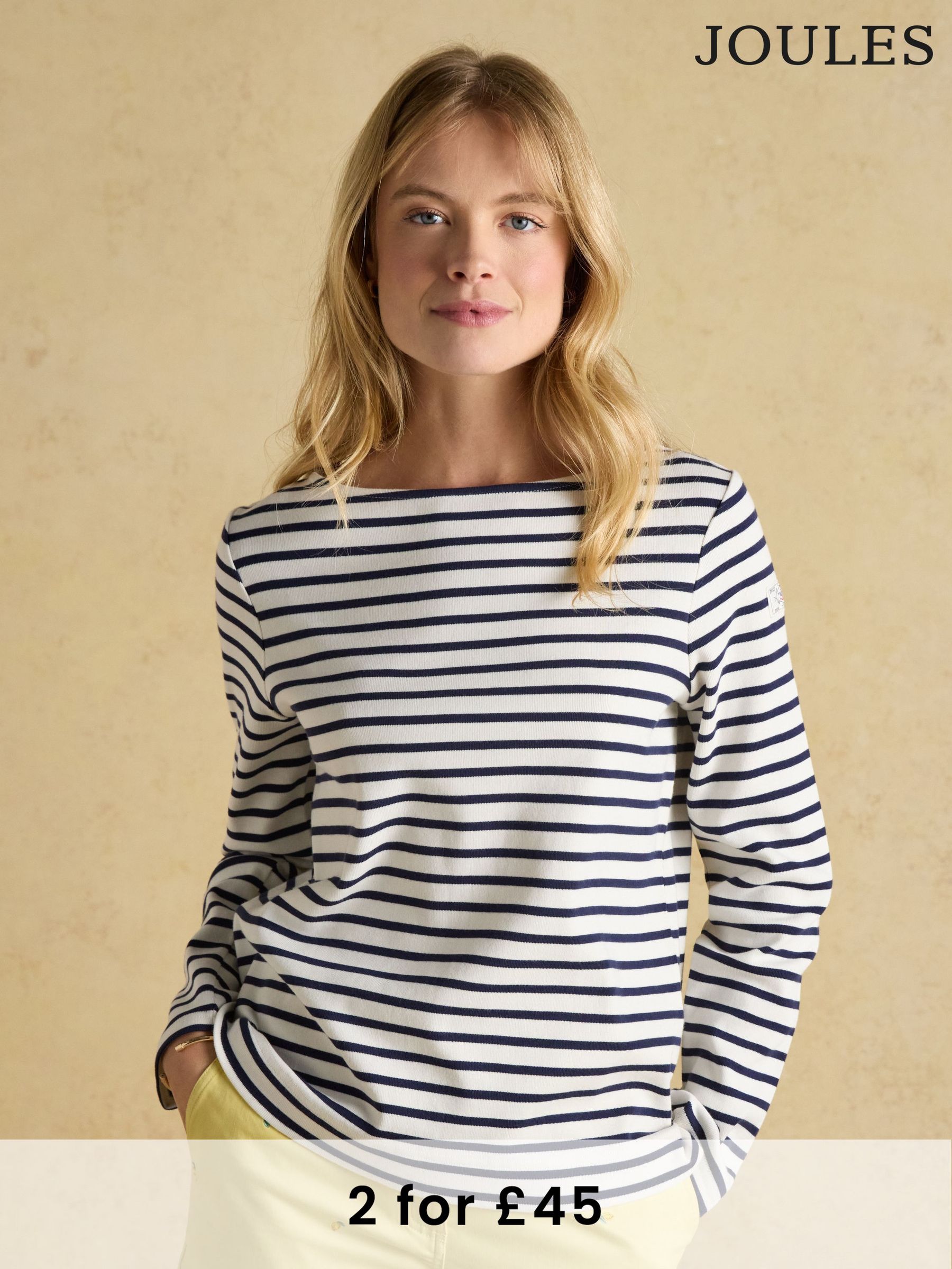 Harbour Cream & Navy Striped Boat Neck Breton Top (N58835) | £30