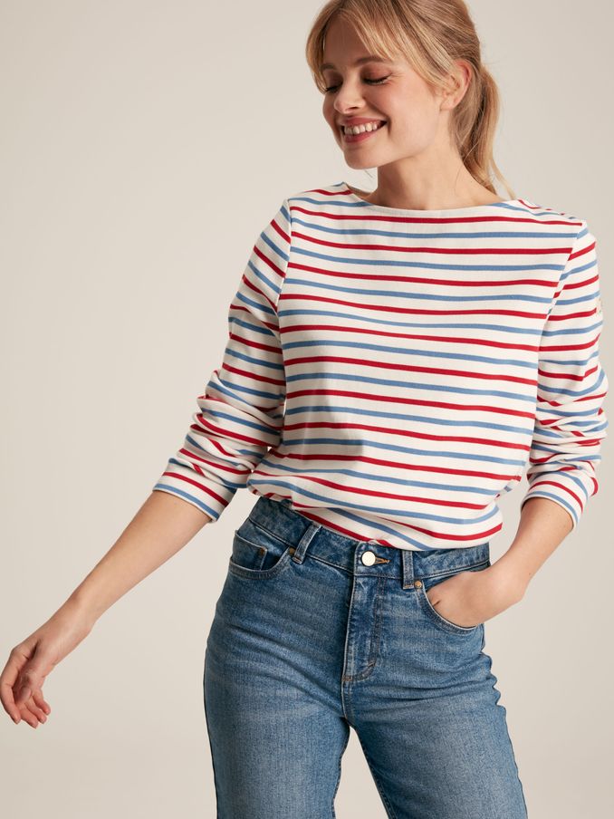 New Harbour Red & Blue Striped Boat Neck Breton Top (N58836) | £20