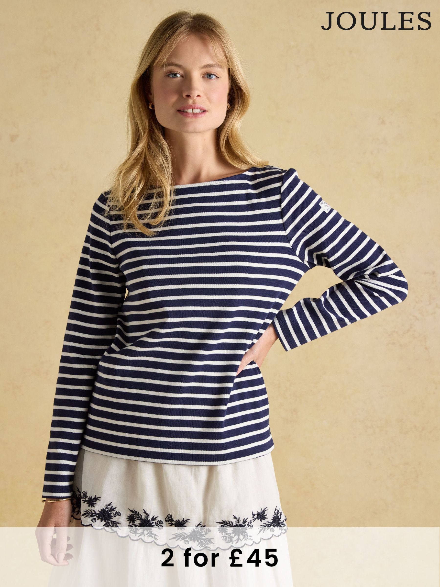 Harbour Navy & White Striped Boat Neck Breton Top (N58841) | £30