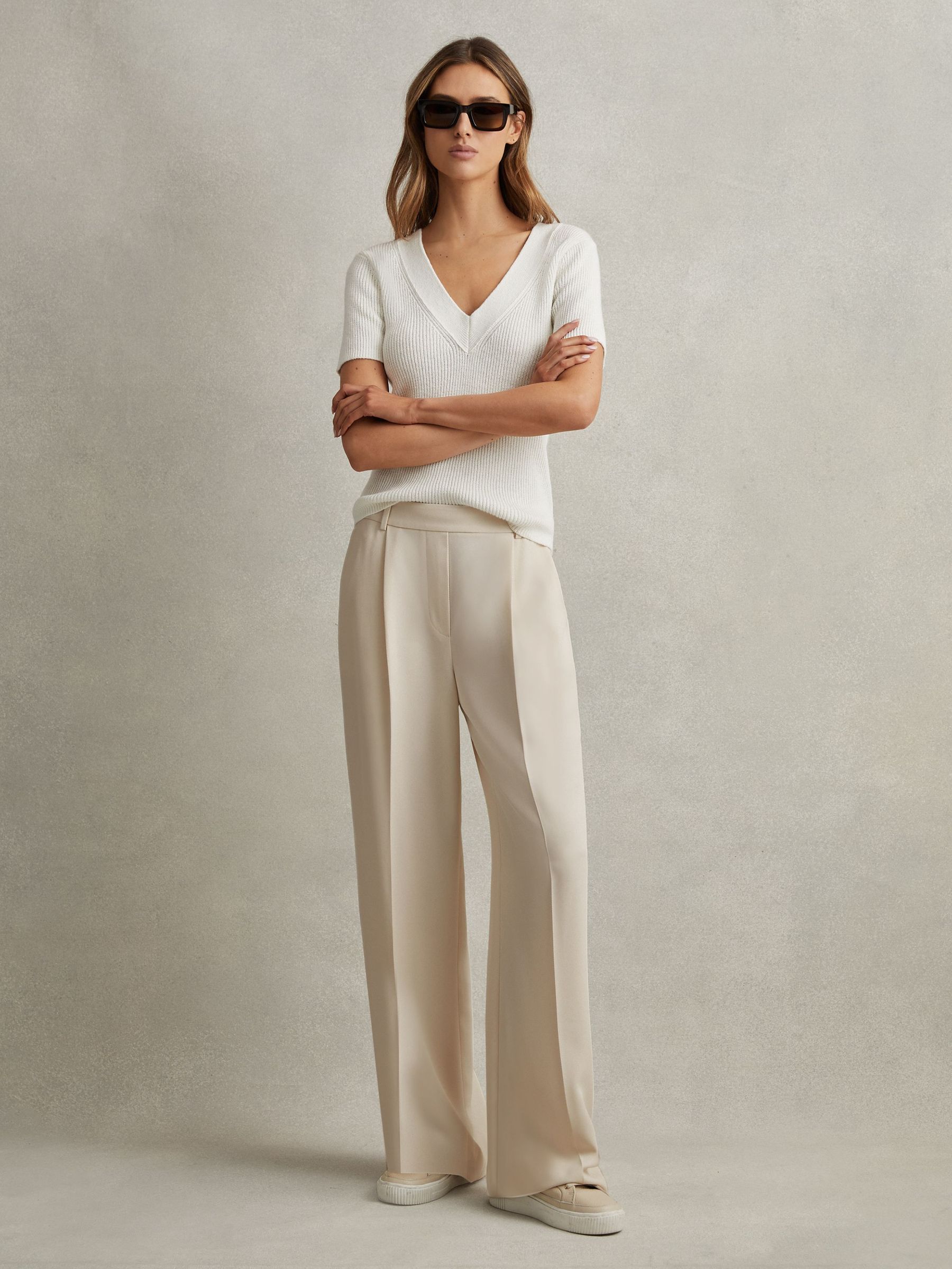 Half-Elasticated Wide Leg Trousers in Cream (N69225) | £128