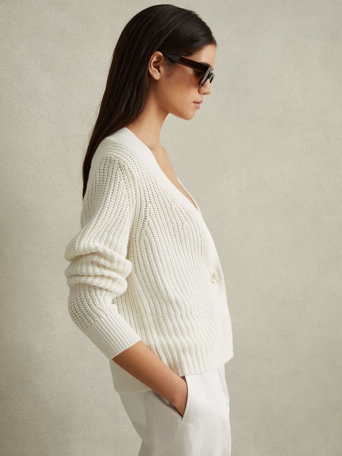 Cotton/Linen Blend Knitted Cardigan in Ivory (N69366) | £58