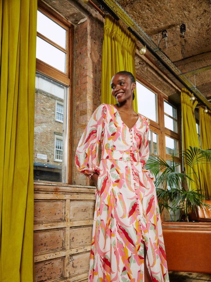 Peony Pink Painted Leaves Maxi Dress (N71119) | £55