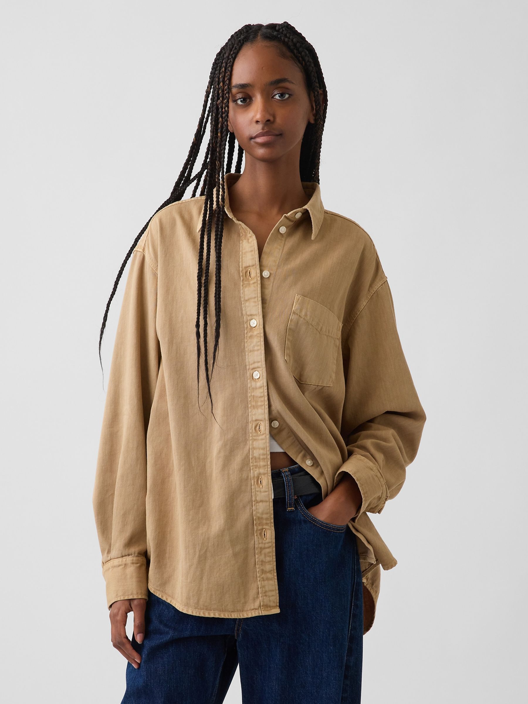 Beige - Denim Big Shirt