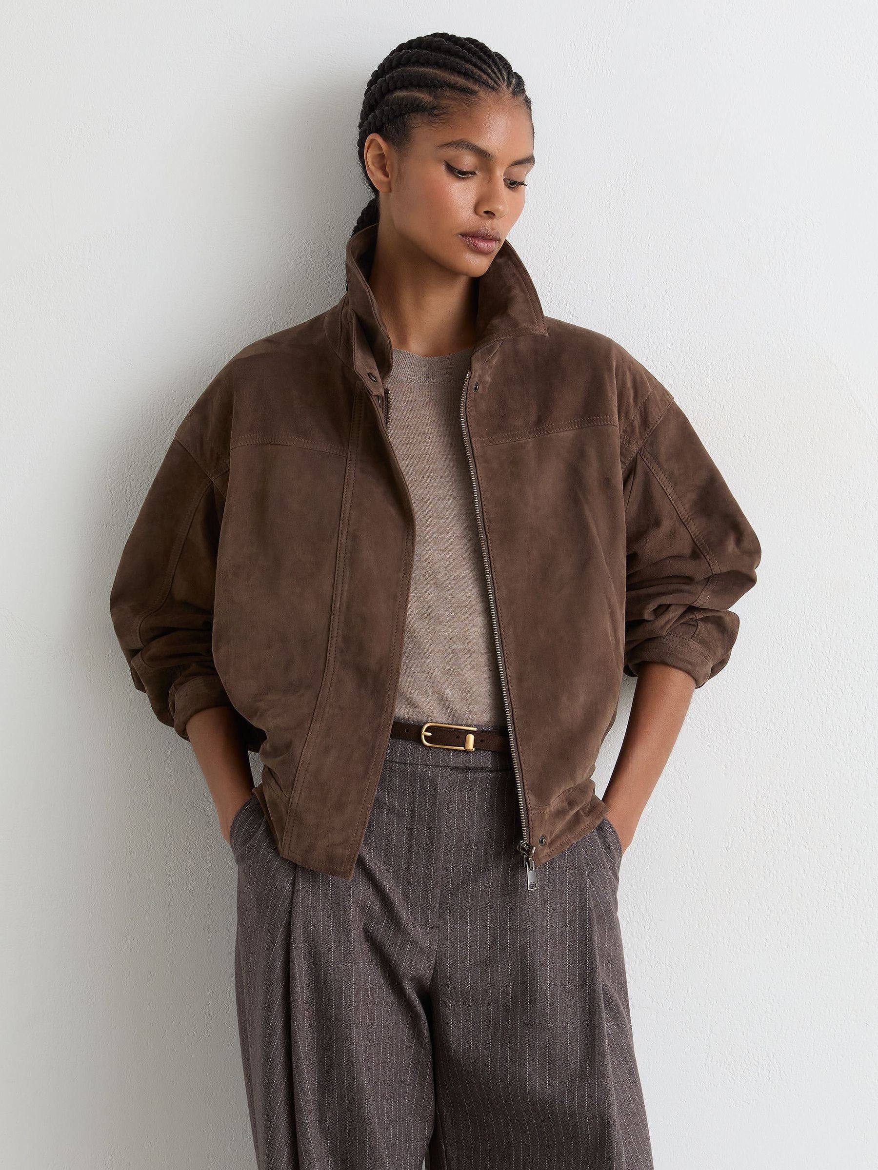 Brown - Suede Relaxed-fit Jacket