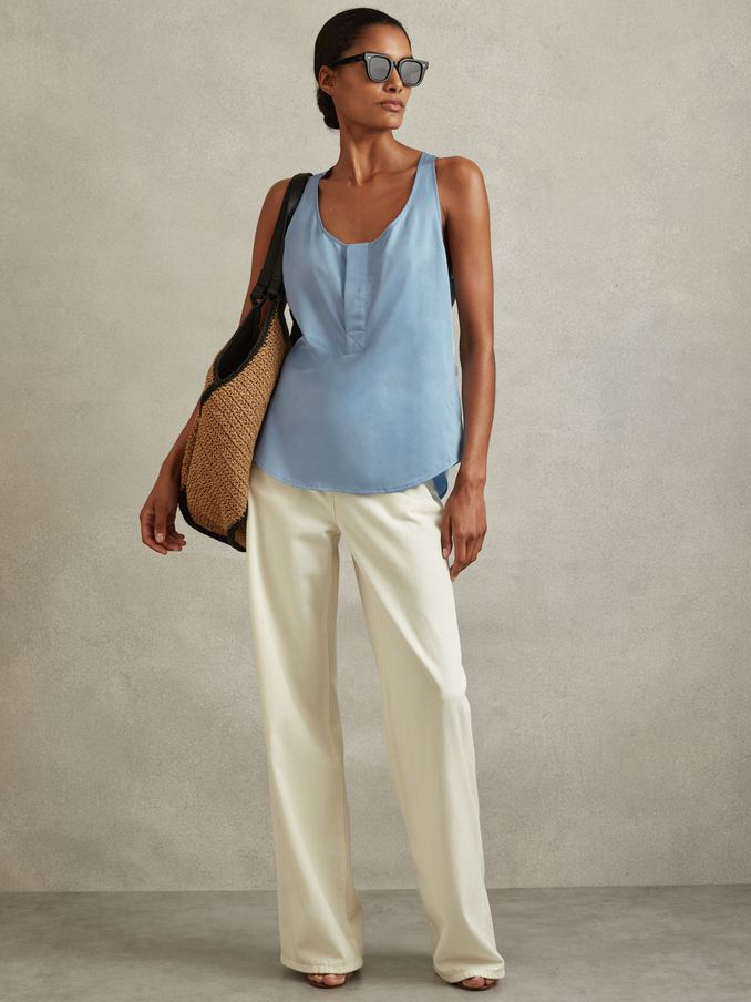 Relaxed Cotton Scoop Neck Vest in Blue (N74094) | £19