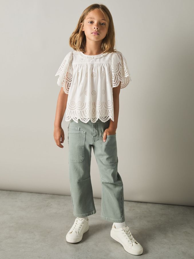 4-9 yrs Cotton Broderie Blouse in Ivory (N74239) | £20