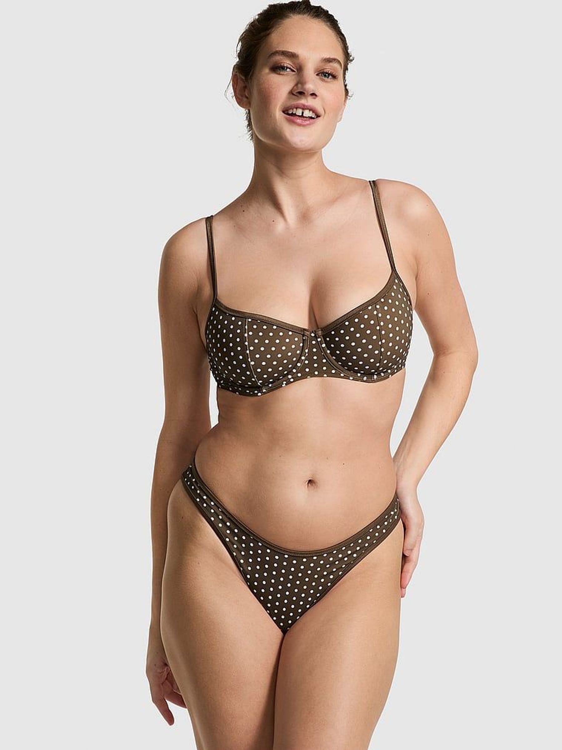 Classic Dot Brown Frankies Bikinis Buttercup Scoop Bikini Top (N74539) | £18