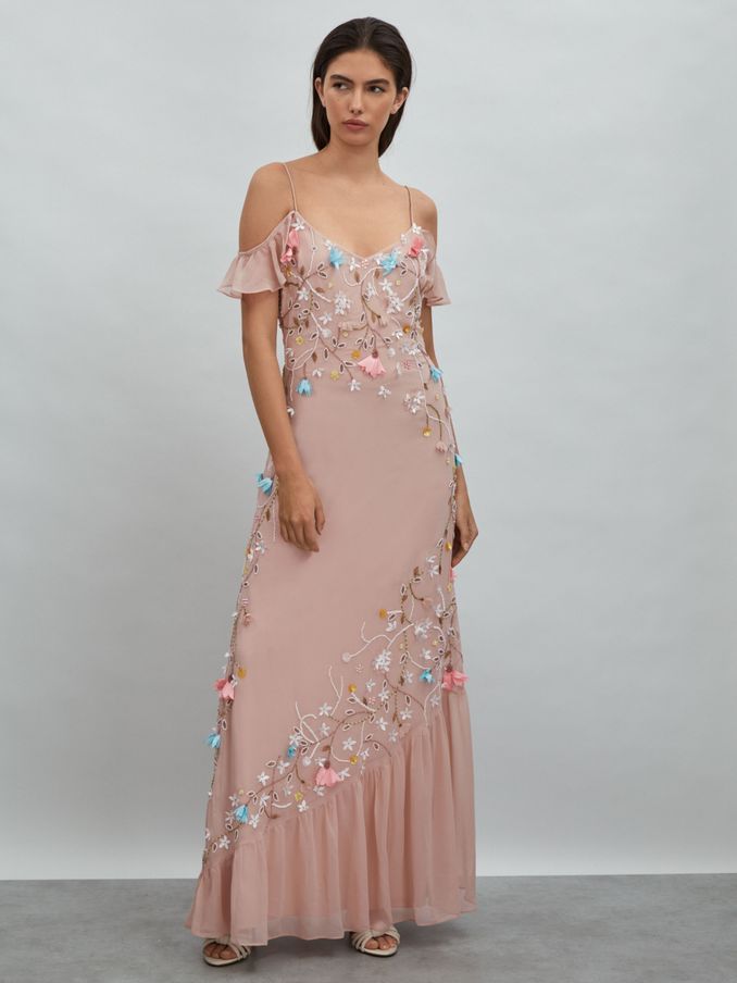 Raishma Embellished Floral Maxi Dress in Light Pink (N76621) | £225