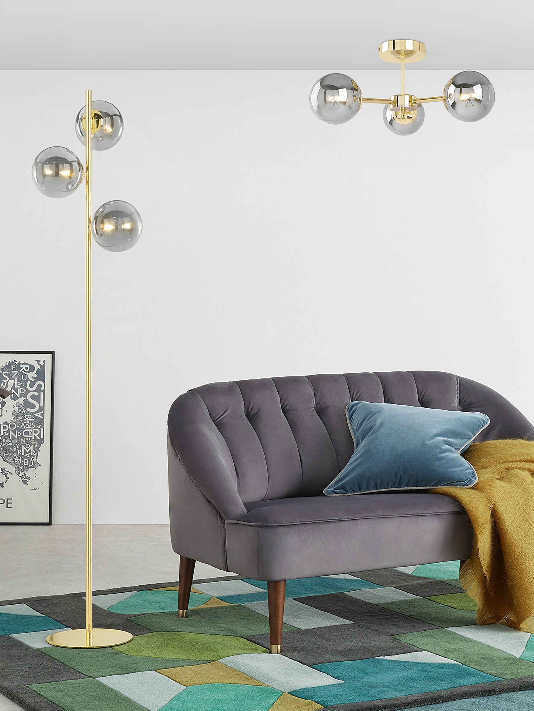 Globe Floor Light in Grey/Brass (N94766) | £159