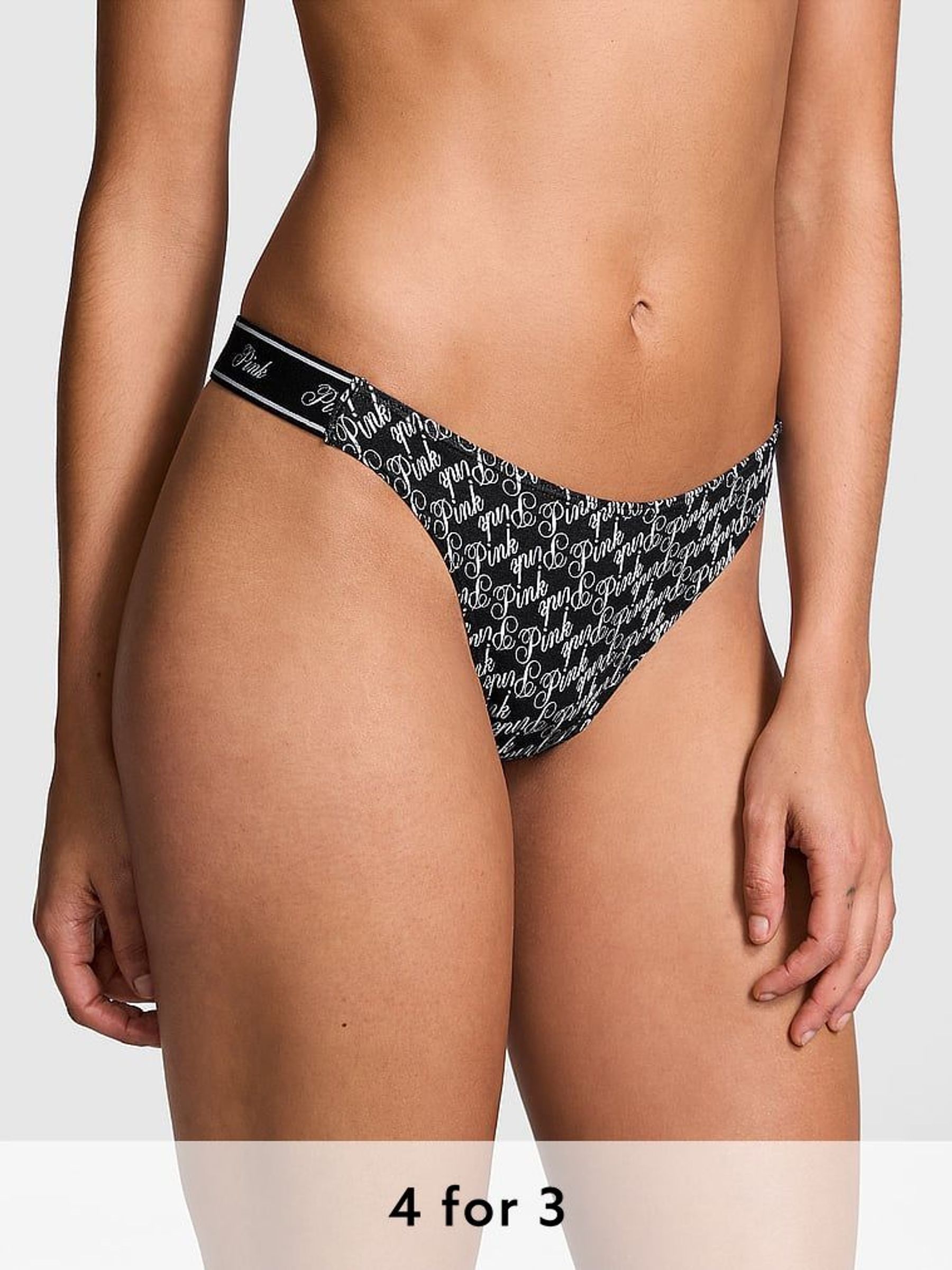 Black Script Thong Cotton Logo Knickers (N94992) | £9