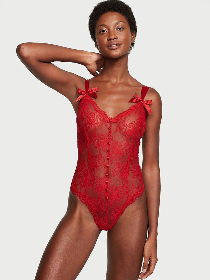 Lipstick Red Archive Lace Triangle Bodysuit (N95915) | £42