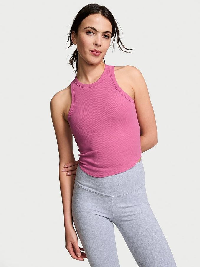Pink Violet High Neck Shrunken Rib Tank Top (N97382) | £9