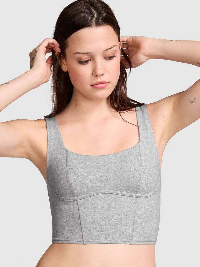 Medium Heather Grey Cotton Scoop Sports Bra Top (N97517) | £25