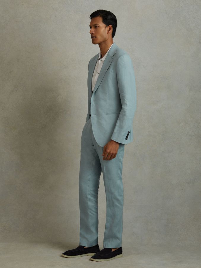 Linen Tapered Trousers Slim-Fit in Aqua Blue (N99115) | £58