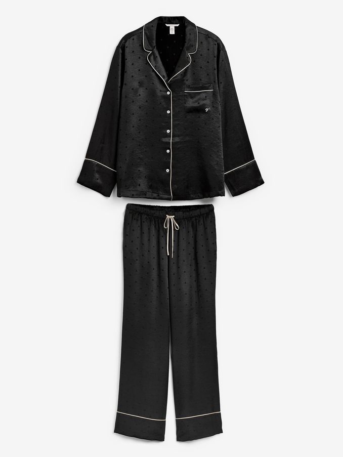 Black Dot Satin Long Pyjama Set (P20513) | £69