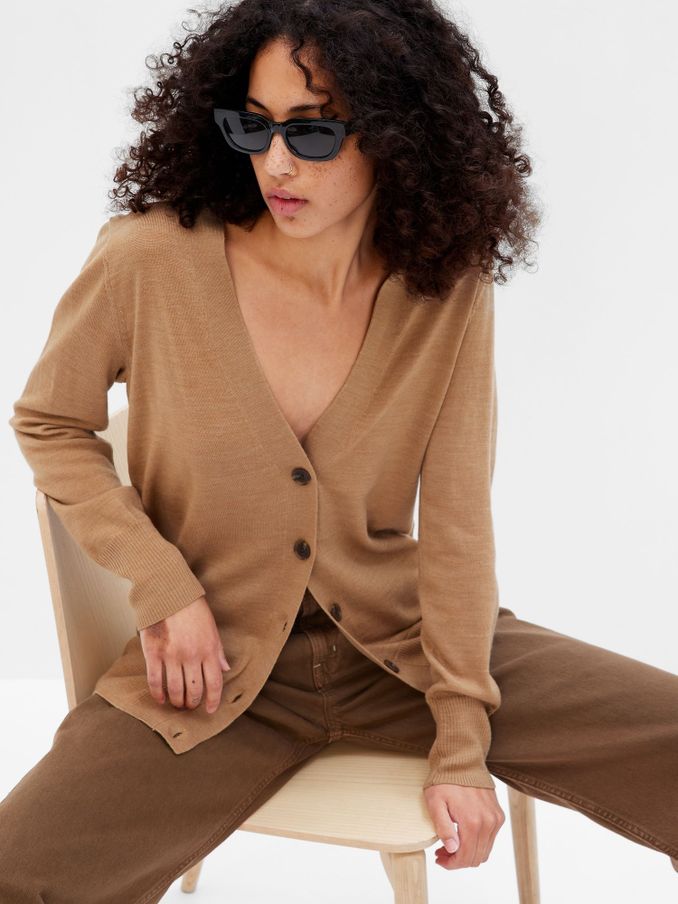 Brown Merino Long Cardigan (P22465) | £30